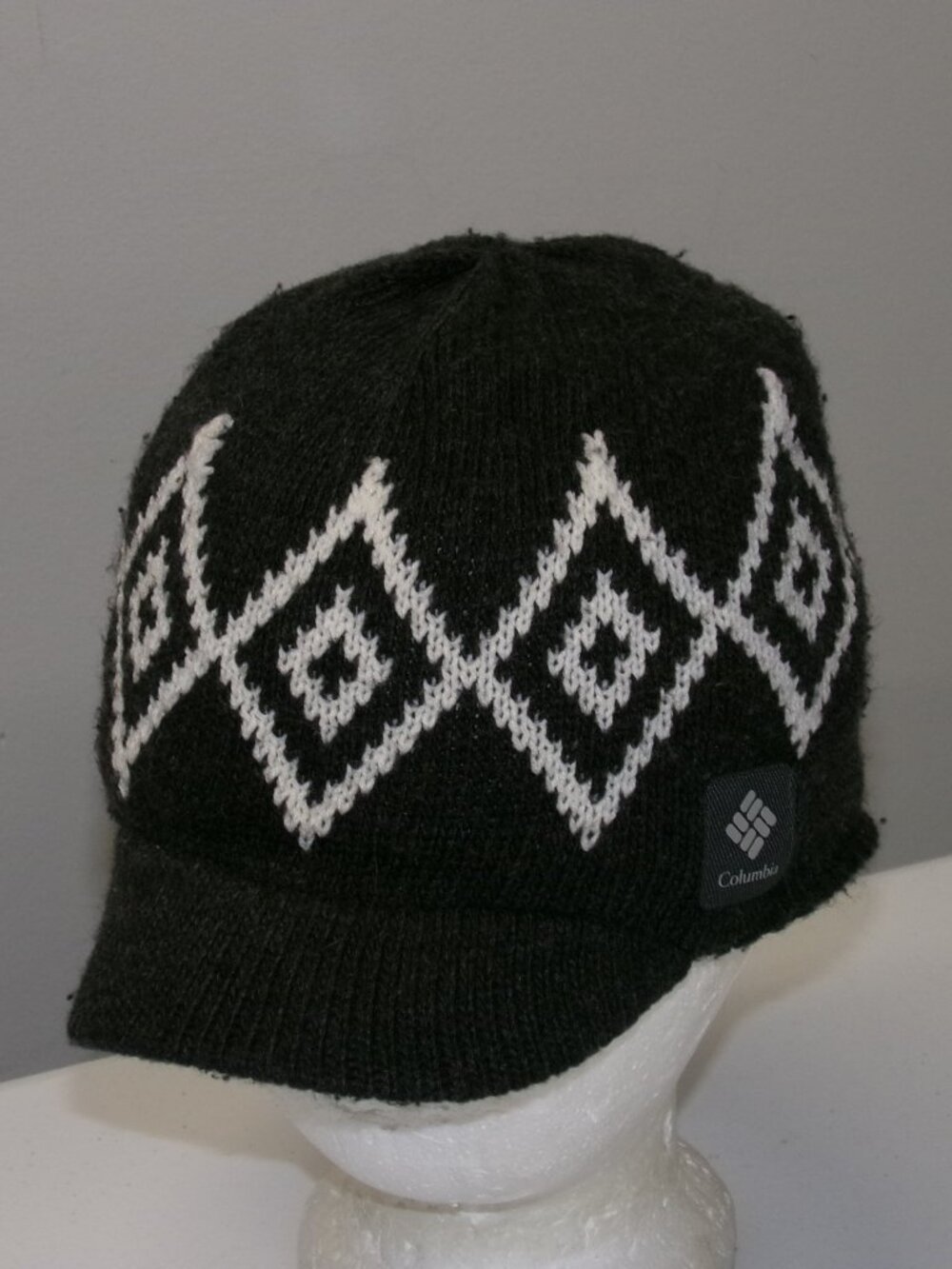 Columbia Omni-Heat Gray Diamond Print Visor Beanie Hat Cap Unisex One Size
